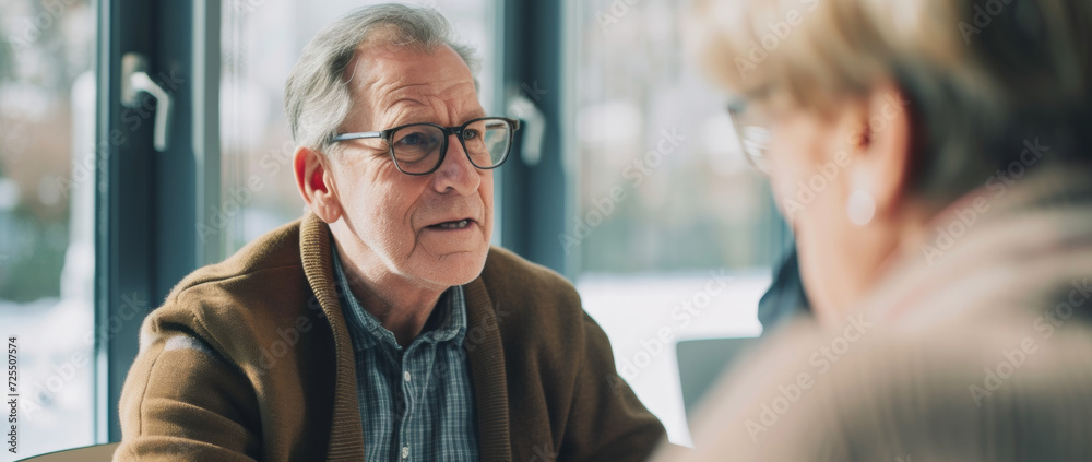 An elder gentleman engages in a meaningful conversation, his face a map of experience and wisdom An elder gentleman engages in a meaningful conversation, his face a map of experience and wisdom