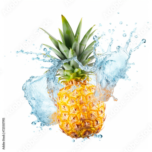 Pineapple in water splash on isolated background - ai generative