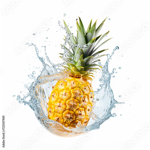Pineapple in water splash on isolated background - ai generative