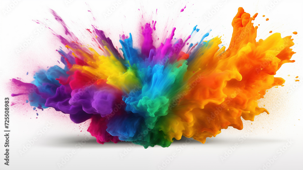 Explosion of multi-colored dust. Splash of colorful liquid on white. Creative background with colorful splashes