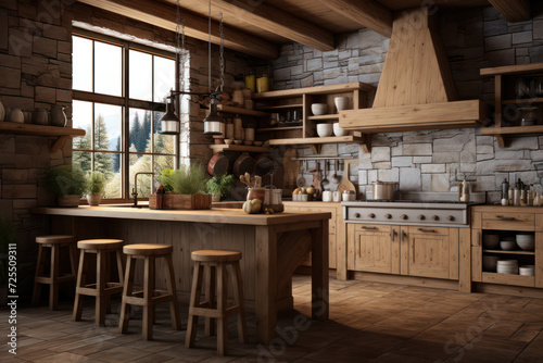 Stylish Kitchen Interior: A Modern, Elegant White Home Design with Wooden Furniture and a Retro Vibe