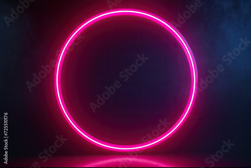 pink circle light frame on black background.pink light effects on round placeholder for your text on dark background.a red glowing circle.for futuristic or technology-themed designs