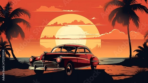 classic car vector art illustration car t-shirt design. generative ai © KBL Sungkid