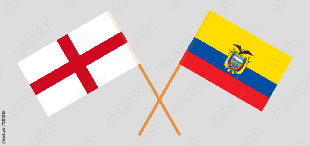 Crossed flags of England and Ecuador. Official colors. Correct proportion
