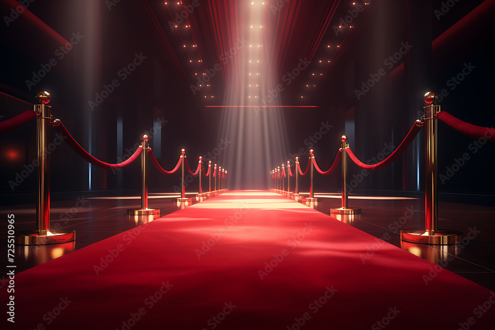 Red carpet on the background of the interior of the hotel. The concept of luxury and success. Red carpet on the background of the interior of the hotel. The concept of luxury and success.