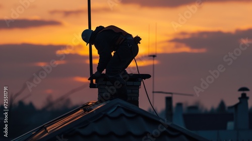Rooftop, cleaning chimney, professional chimney cleaner photo