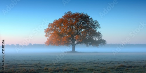 Foggy Field With a Single Tree