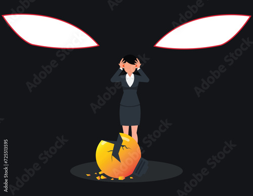 Anxiety and lack of self confidence. Businesswoman trembling from fear.
