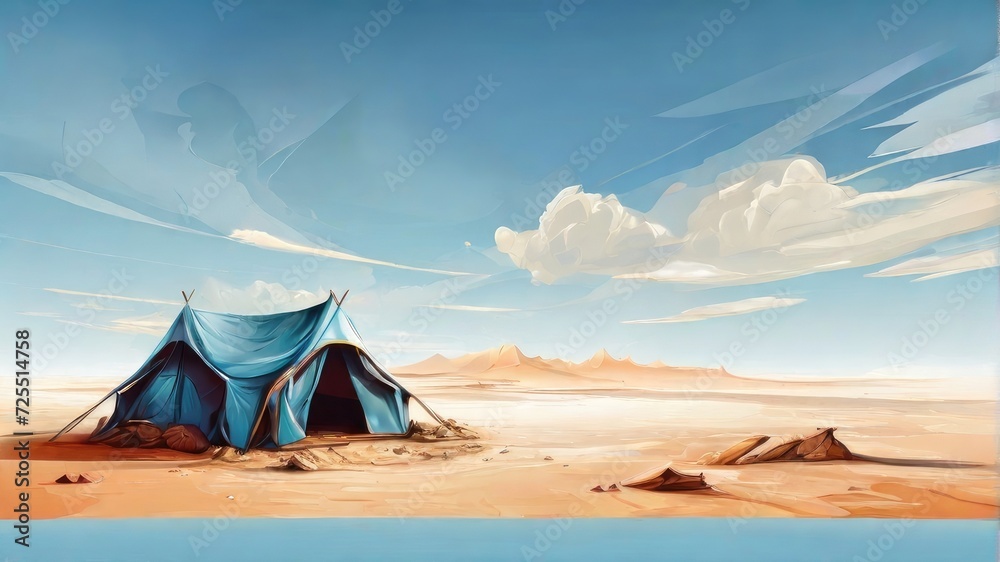 old tent at desert illustration background