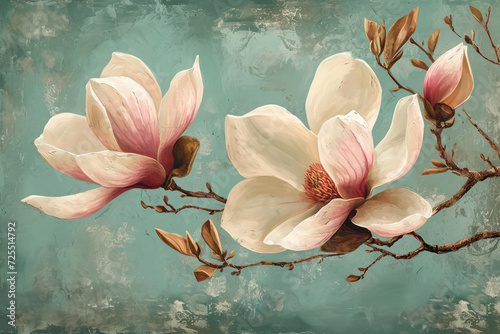 Pink Floral Beauty  Magnolia Blossom in Spring Garden  a Closeup of Freshness and Fragility in a Watercolor Painting