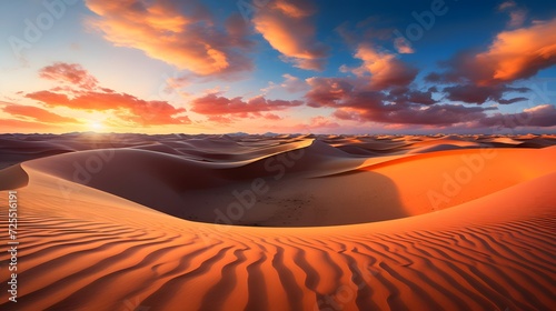 Panorama of sand dunes at sunset, Maspalomas, Gran Canaria, Canary Islands, Spain