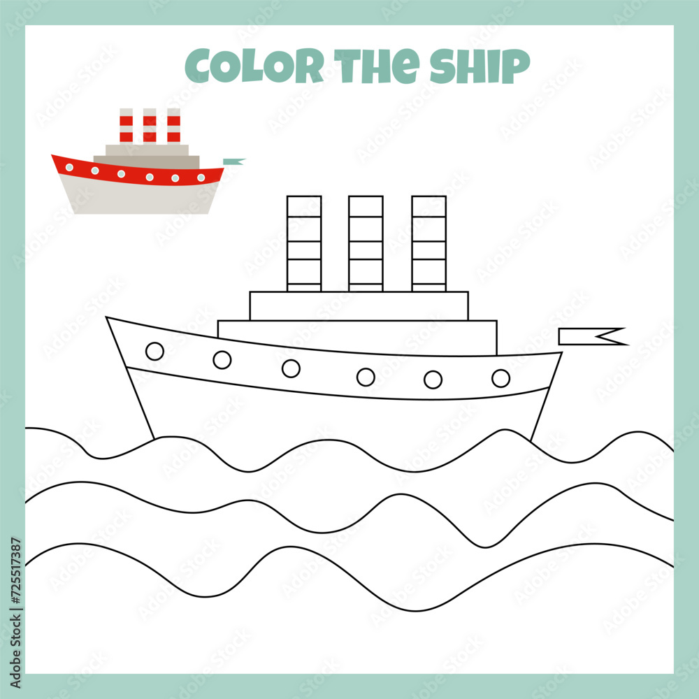 Vector children's template with a task to color a ship 