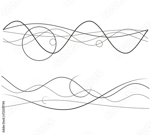 Design elements. Wave of many purple black lines. Abstract wavy stripes on white background isolated. Vector illustration EPS 10. Colourful waves with lines