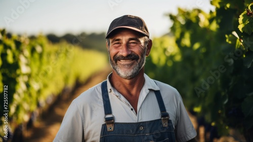 Wine steward in vineyard smiling offering exquisite wine tastings photo
