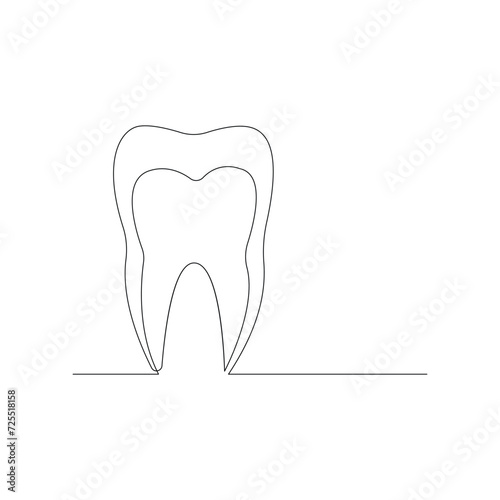 Vector Continuous line drawing of tooth isolated on white background illustration concept of dental