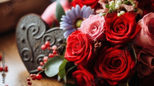  beautifully arranged bouquet of Valentine's Day flowers on a table