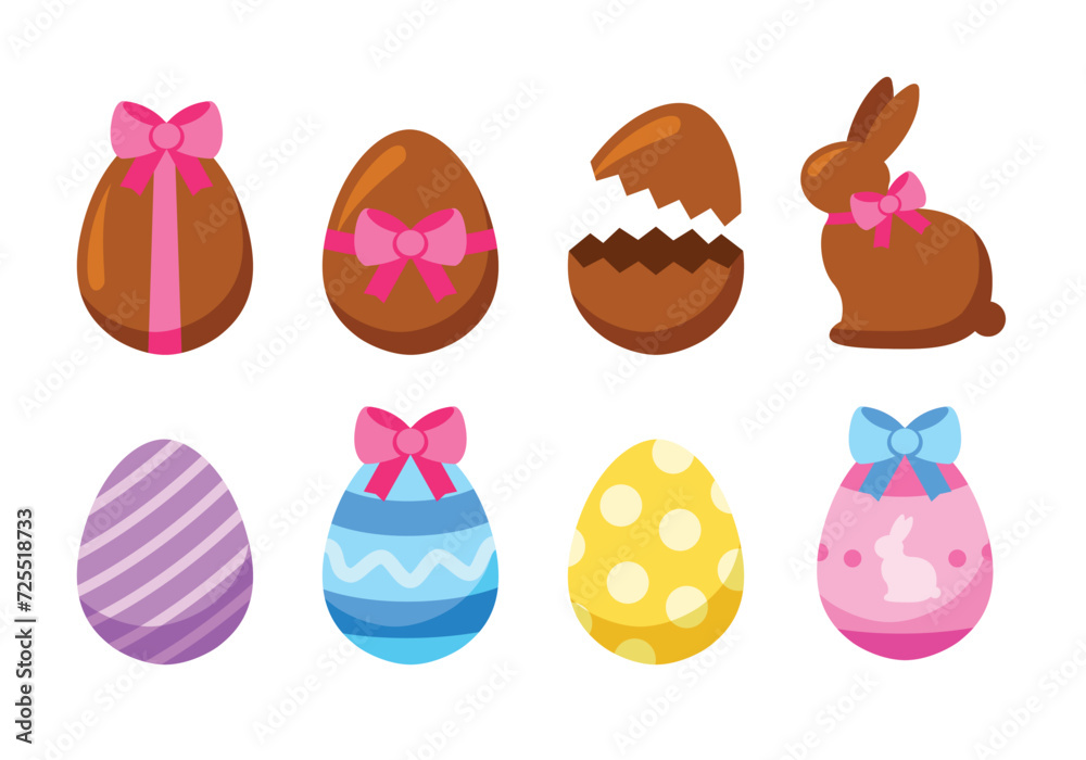 Easter eggs, Bunny chocolate. Sweet and colorful with decoration patterns isolated on pastel pink background. Cute cartoon vector illustration EPS. Easter eggs, Bunny chocolate. Sweet and colorful with decoration patterns isolated on pastel pink background. Cute cartoon vector illustration EPS.