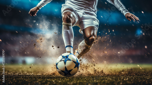 A football is played at speed by the player in the stadium © Wolfilser