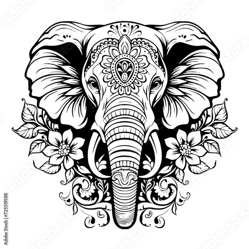 elephant svg, elephant png, elephant vector, mandala line art, mandala art, clipart, eps, vector, silhouette, vector, flower, floral, design, illustration, pattern, art, tattoo, black, decoration