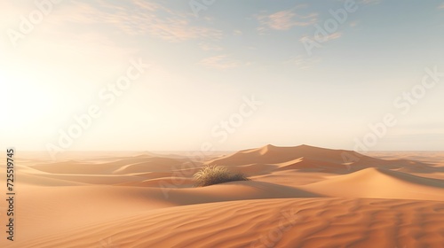 Desert sand dunes panorama at sunset 3d render illustration