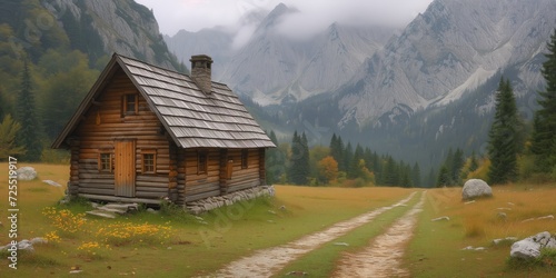 Rustic Log Cabin in the Mountains With a Path