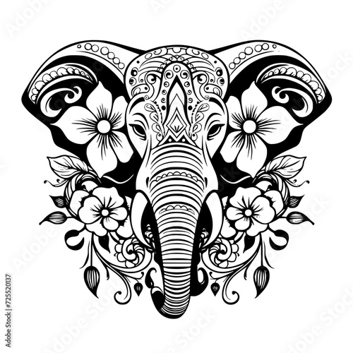 elephant svg, elephant png, elephant vector, mandala line art, mandala art, clipart, eps, vector, silhouette, vector, flower, floral, design, illustration, pattern, art, tattoo, black, decoration photo