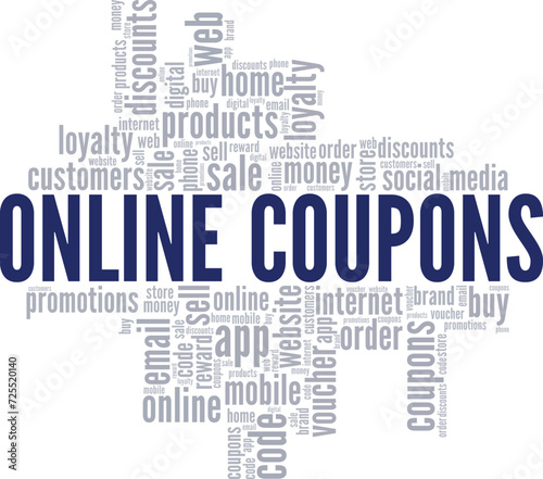 Online Coupons word cloud conceptual design isolated on white background.