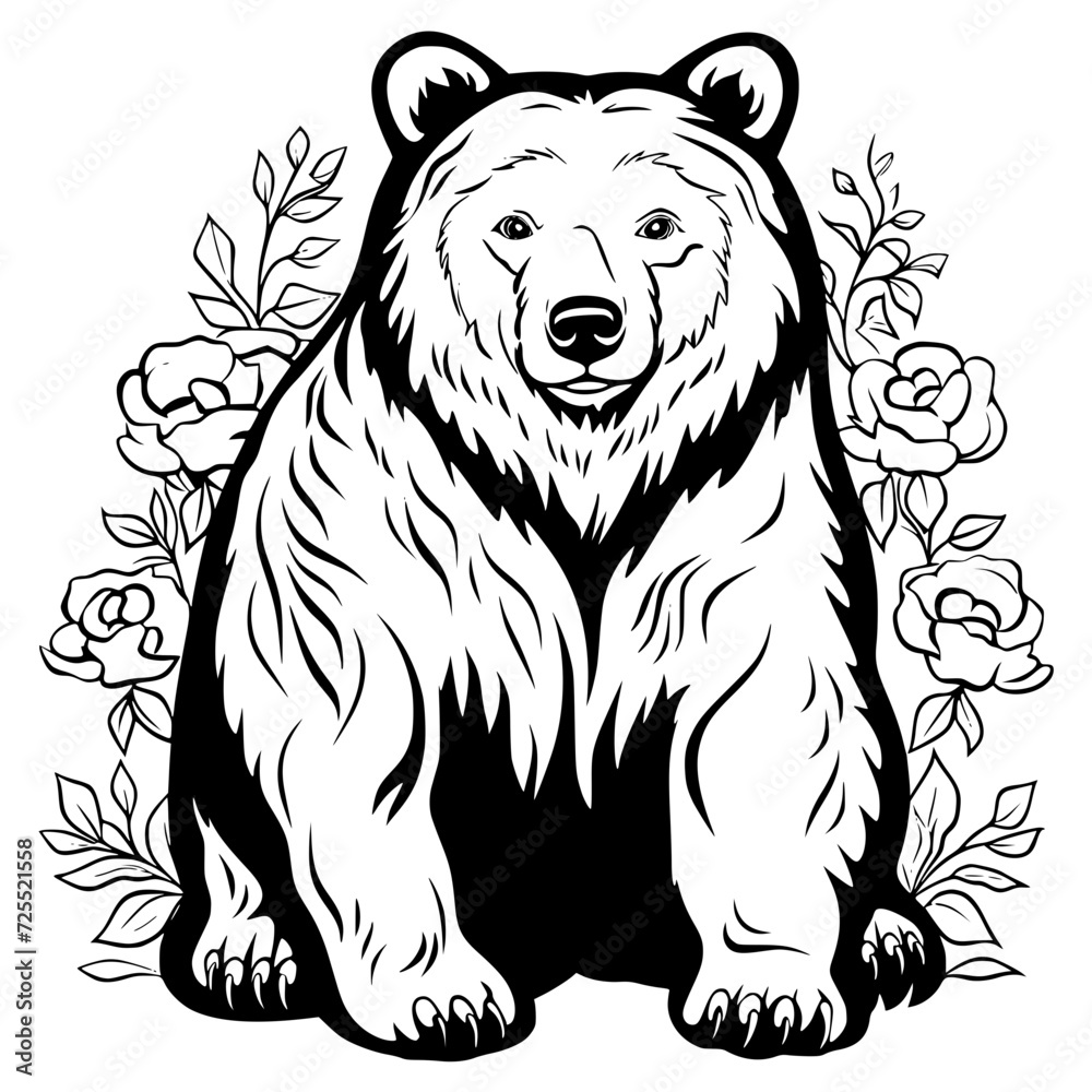 Fototapeta premium Bear clipart, valentine day, valentine clipart, cute bear svg, animal svg, animal eps, animal clipart, jungle png, tiger, animal, vector, tattoo, head, cat, wild, illustration, mammal, bear, logo, 