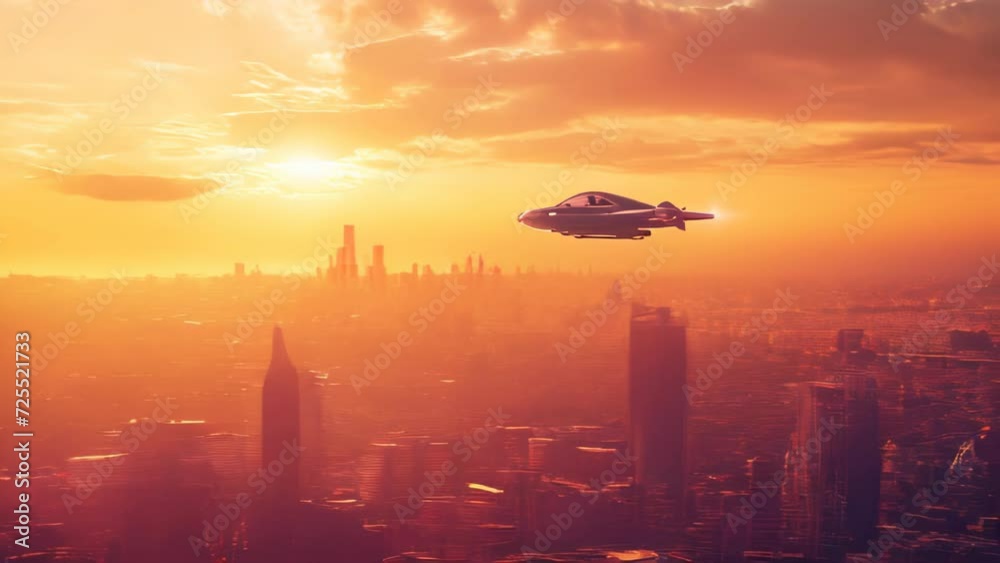 The skyline of a futuristic city with a spaceship flying by, illuminated by the setting sun, embodying advanced civilization and the theme of exploration.
The skyline of a futuristic city with a spaceship flying by, illuminated by the setting sun, embodying advanced civilization and the theme of exploration.