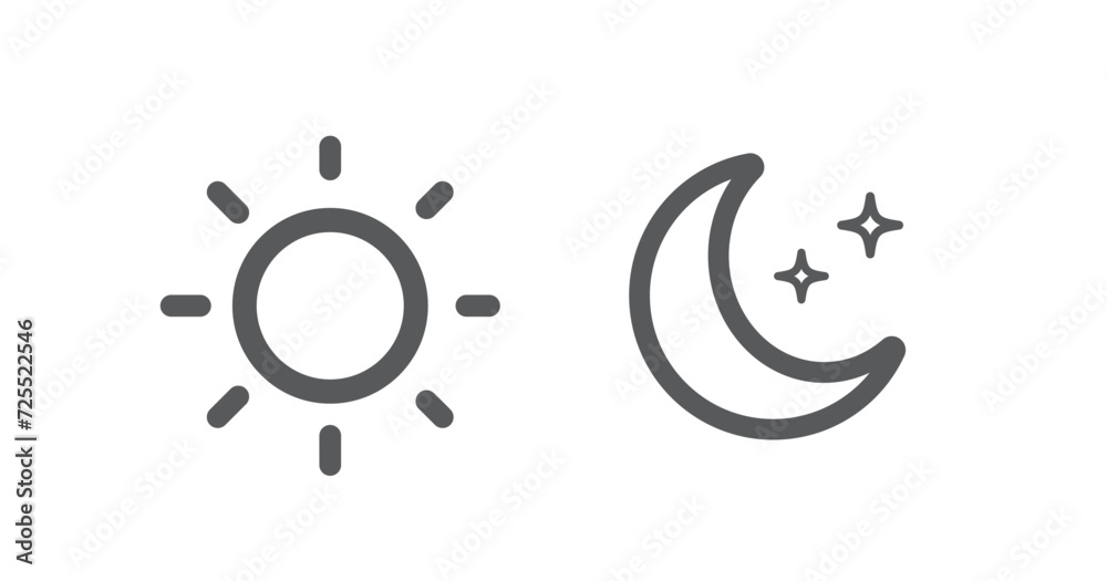 Sun and moon icon isolated on white background. day and night icon set. Vector illustration. - obrazy, fototapety, plakaty 