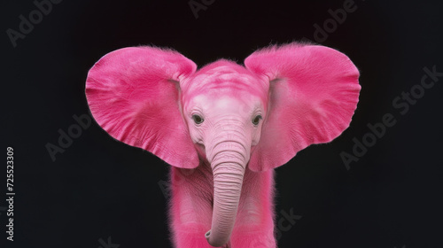 Cute pink baby elephant on black background