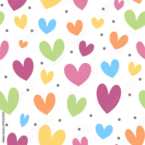 Colorful Hearts seamless pattern. Abstract art print. Design for paper, covers, cards, fabrics, interior items and any. Vector illustration about Valentine.