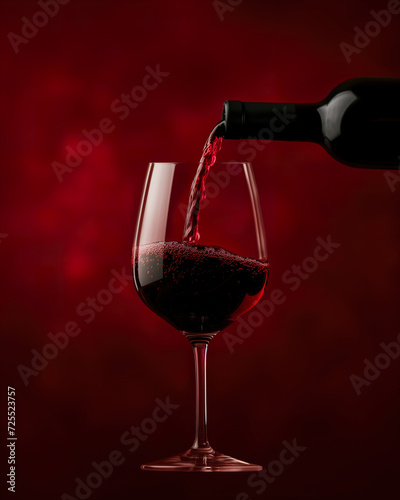 Red Wine Poured into Elegant Glass on Deep Red Background