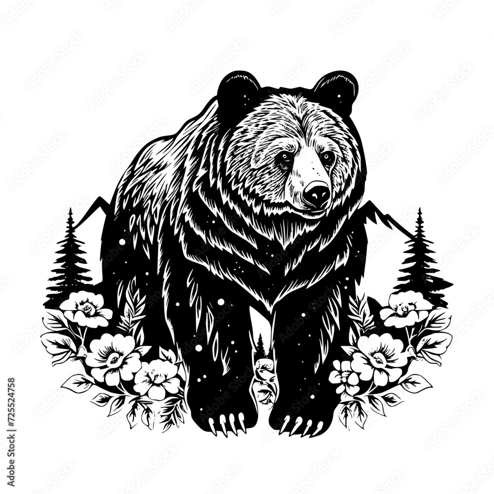Fototapeta premium Bear clipart, valentine day, valentine clipart, cute bear svg, animal svg, animal eps, animal clipart, jungle png, tiger, animal, vector, tattoo, head, cat, wild, illustration, mammal, bear, logo, des
