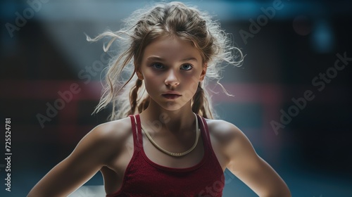 Authentic portrayal of a graceful young girl in the midst of a sporting moment, providing room for text or graphics