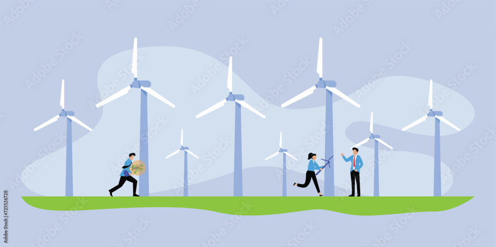 Business going green, environment eco friendly in climate change crisis or sustainability 2d vector illustration