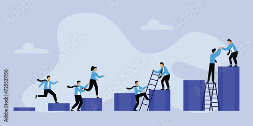 Teamwork to success together, employee career path or partnership support to help business growin 2d vector illustration