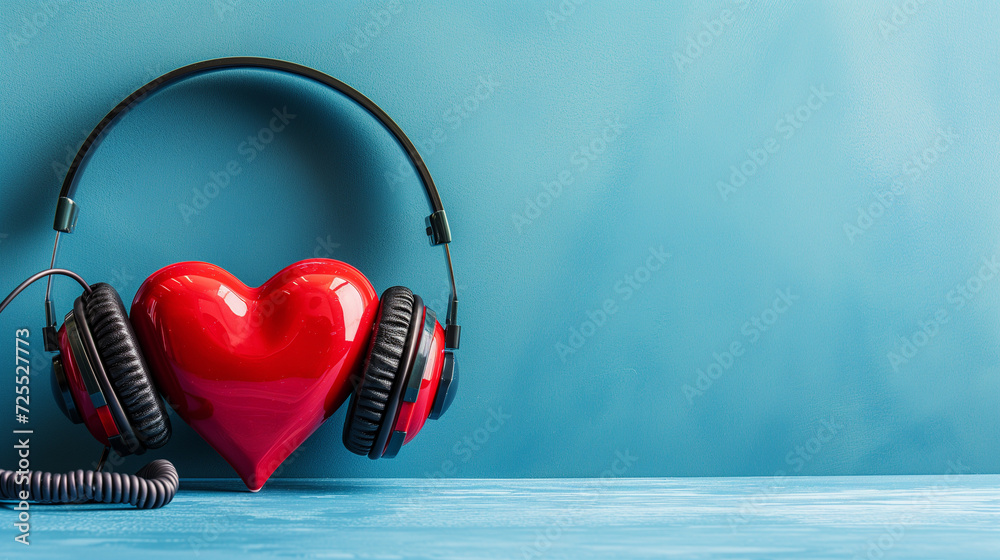 Valentine tech theme headphones surrounding a heart