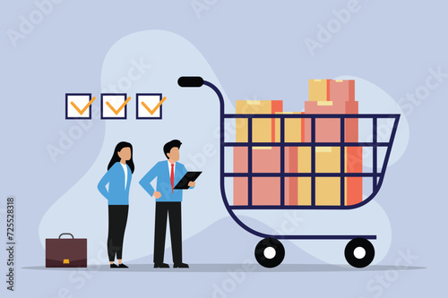 Goods and service, audit and checking price 2d vector illustration