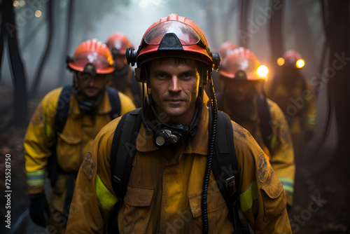 Fire rescue team returns from a forest fire generated AI © Tatiana