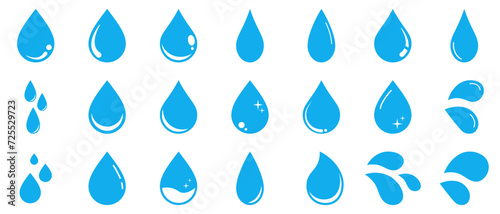 雫 水滴 液体 シンプル アイコン 水色 シルエット セット
