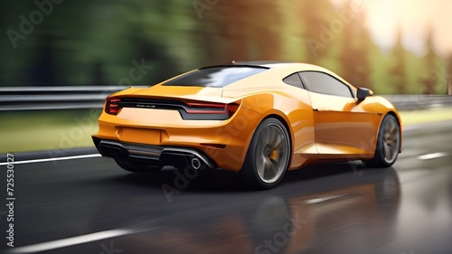Sport car on the road with motion blur background. 3d rendering. Generated AI
