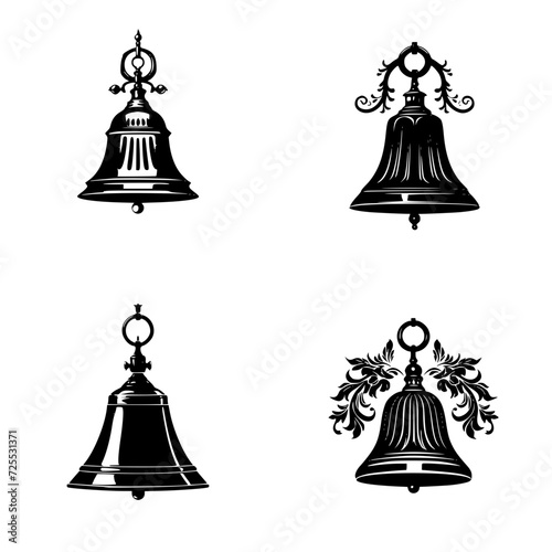 bell, christmas, decoration, holiday, gold, celebration, ornament, xmas, bells, object, ribbon, vector, illustration, golden, winter, shiny, tree, jingle, year, season, bow, december, design, new, 