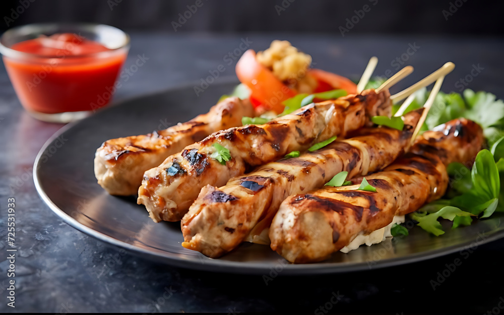 Capture the essence of Souvlaki in a mouthwatering food photography shot Capture the essence of Souvlaki in a mouthwatering food photography shot
