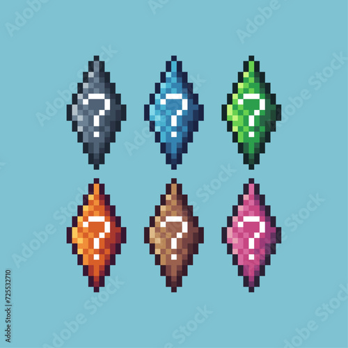 Pixel art sets icon of question stone variation color.question icon on pixelated style. 8bits perfect for game asset or design asset element for your game design. Simple pixel art icon asset.