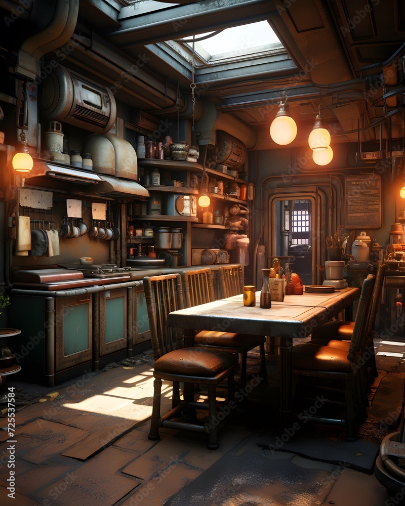 3d rendering of a vintage pub interior with a lot of lights