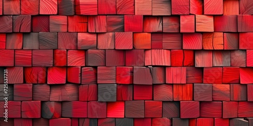 Abstract block stack wooden 3d cubes on the wall for background banner panorama - Red wood texture for backdrop or wallpaper, Generative AI 