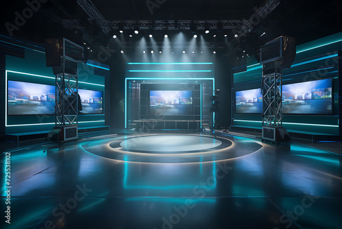 3D rendering  interior of the news show room with stage and lighting