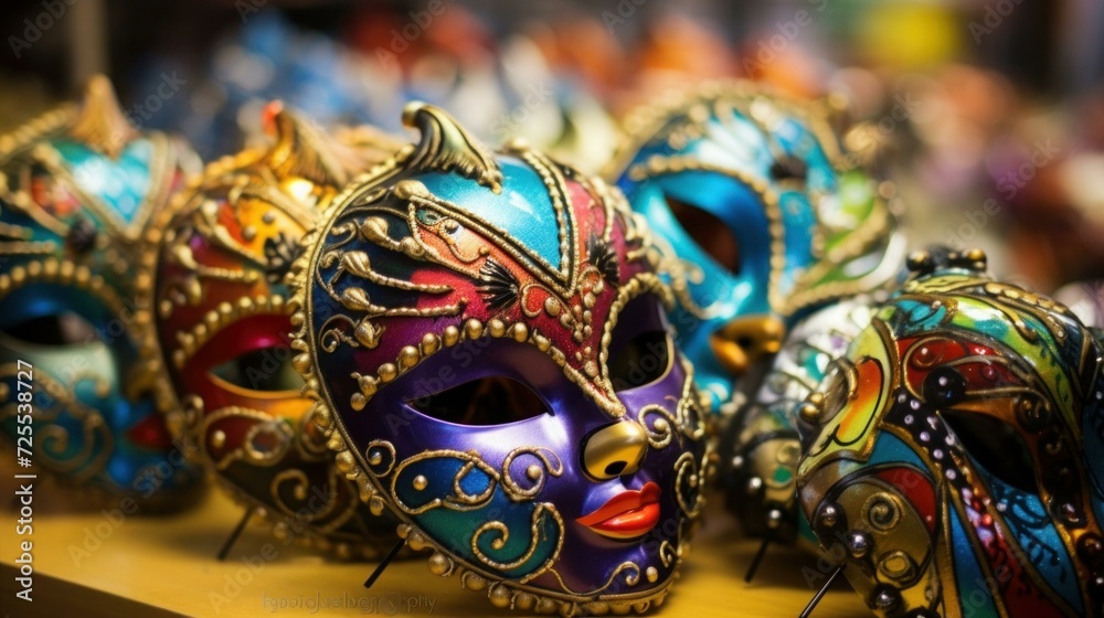 carnival masks on display in a souvenir shop