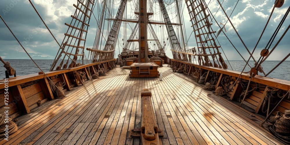 Naklejka premium Thrilling Pirate Ship Deck, Blending History And Imagination. Сoncept Beach Bonfire, Sunset Silhouettes, Sandcastle Competition